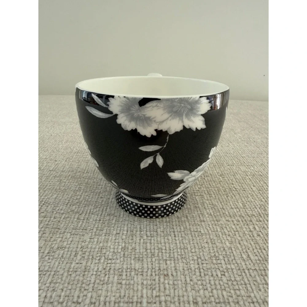 Portobello By Inspire Tea Coffee‎ Cup Black White Floral Polka Dots Bone China